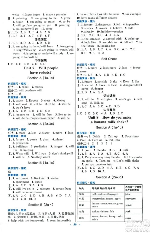 2018新版初中同步测控优化设计八年级英语上册人教版参考答案 2018新版初中同步测控优化设计八年级英语上册人教版参考答案