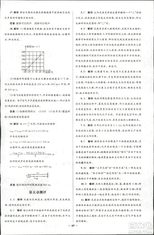 2018年初中同步测控优化设计八年级上册物理北师大版参考答案 2018年初中同步测控优化设计八年级上册物理北师大版参考答案