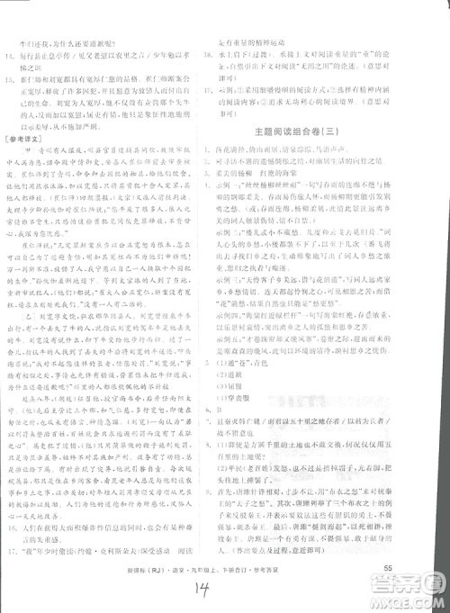 2018全品小复习语文九年级合订本人教版答案