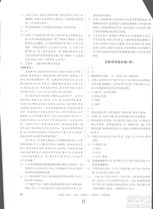 2018全品小复习语文九年级合订本人教版答案