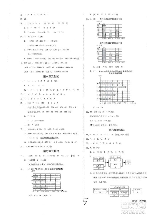 全品小复习2018数学四年级上册人教版参考答案