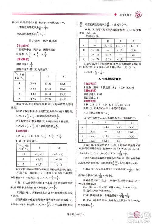 2018年绩优学案数学九年级上册人教版参考答案 2018年绩优学案数学九年级上册人教版参考答案