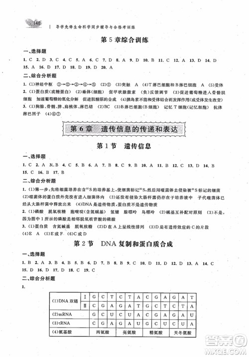 2018导学先锋生命科学同步辅导与合格考训练参考答案 2018导学先锋生命科学同步辅导与合格考训练参考答案
