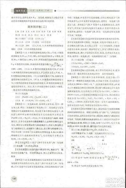 9787536965065绩优学案2018年九年级化学上下册合订本人教版答案