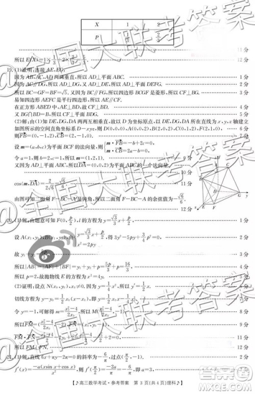 2019云南贵州金太阳联考高三11月联考理科数学答案