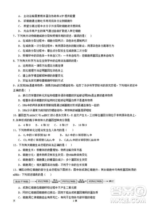 2019届福建省泉州市泉港一中南安市国光中学高三上学期期中联考试题生物答案 2019届福建省泉州市泉港一中南安市国光中学高三上学期期中联考试题生物答案