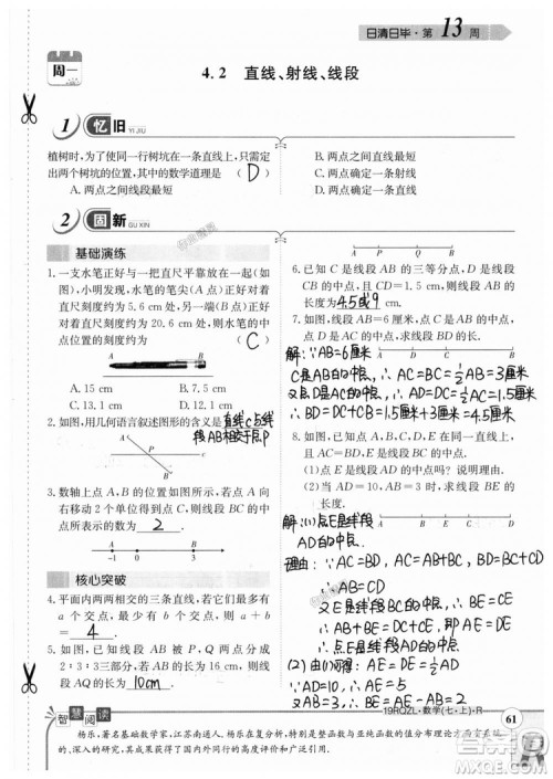 2019新版日清周练七年级数学上册人教版参考答案