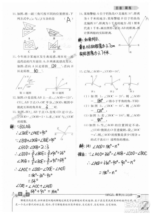 2019新版日清周练七年级数学上册人教版参考答案