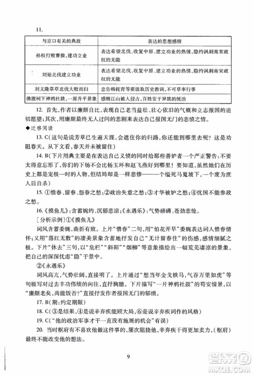 2018高中语文必修4第2版海淀名师伴你学同步学练测参考答案