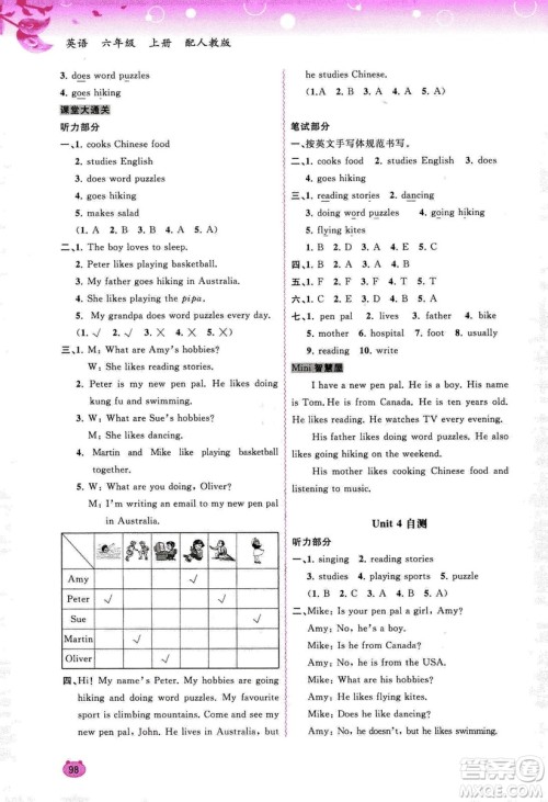 广西人教版2018新课程学习与测评同步学习六年级上册英语答案 广西人教版2018新课程学习与测评同步学习六年级上册英语答案