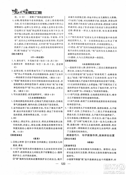 渔夫阅读七年级2018版语文阅读技能训练参考答案