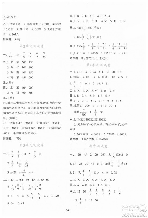 9787541999154学习与评价A版2018年六年级数学上人教版答案