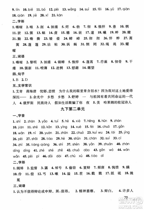 2018版优+攻略九年级语文全一册人教版衔接中考版参考答案