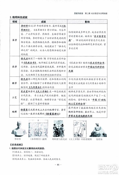 2018杨柳文化历史与社会思想品德中考总复习学习手册考点解读省考点版参考答案