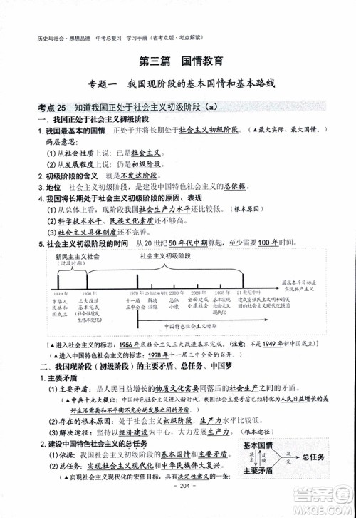 2018杨柳文化历史与社会思想品德中考总复习学习手册考点解读省考点版参考答案