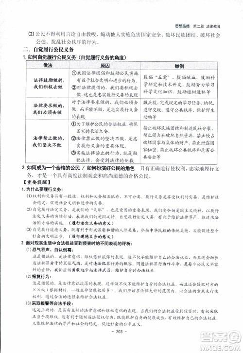 2018杨柳文化历史与社会思想品德中考总复习学习手册考点解读省考点版参考答案