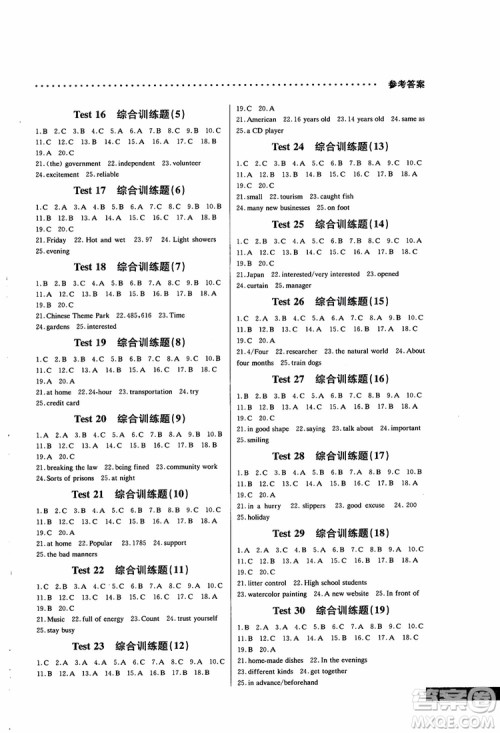 2019版哈佛英语听力理解巧学精练高一参考答案 2019版哈佛英语听力理解巧学精练高一参考答案
