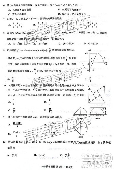 高三泸州一诊​2019届理数试题及参考答案