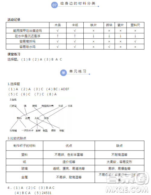 浙江教育出版社2018升级版科学作业本三年级上册第三单元答案 浙江教育出版社2018升级版科学作业本三年级上册第三单元答案