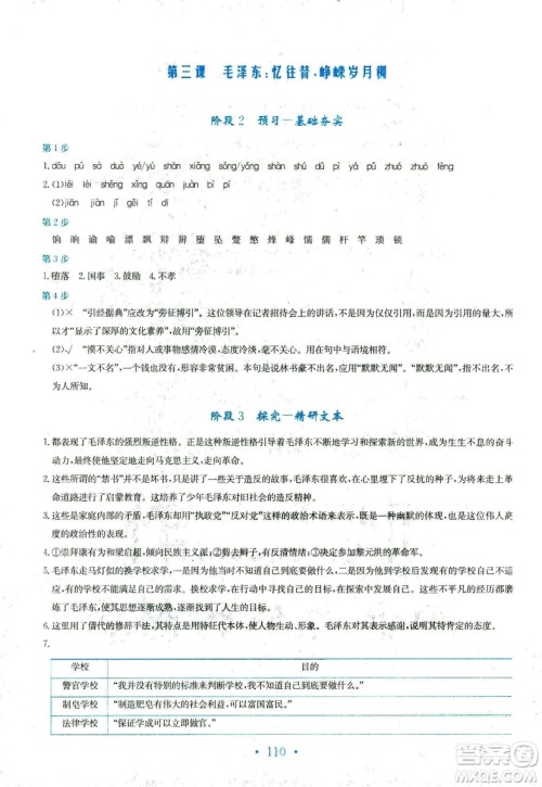 人教版2018年新编高中同步作业语文选修中外传记作品选读答案 人教版2018年新编高中同步作业语文选修中外传记作品选读答案