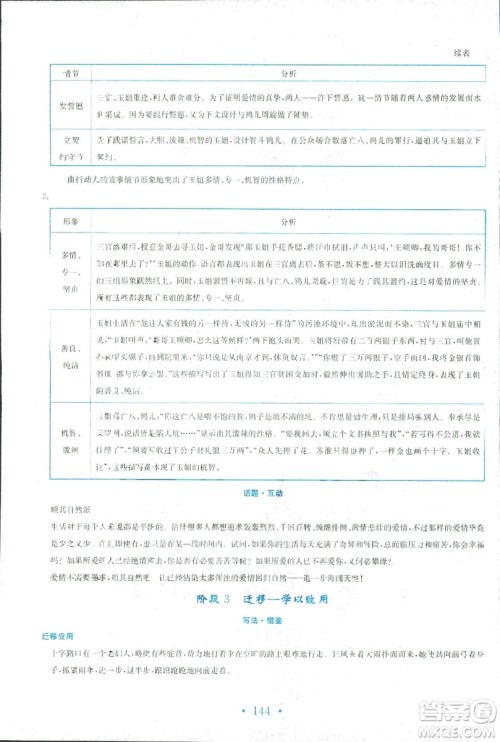 2018新编高中同步作业人教版语文选修中国小说欣赏答案