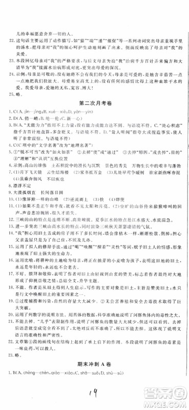 优翼丛书2018秋优干线测试卷初中语文八年级上RJ人教版参考答案