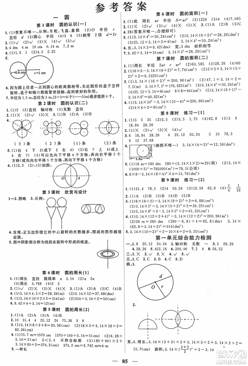 北师版2018阳光课堂课时优化作业六年级数学上册参考答案