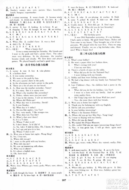 宇轩图书2018阳光同学课时优化作业六年级上英语YL译林版参考答案