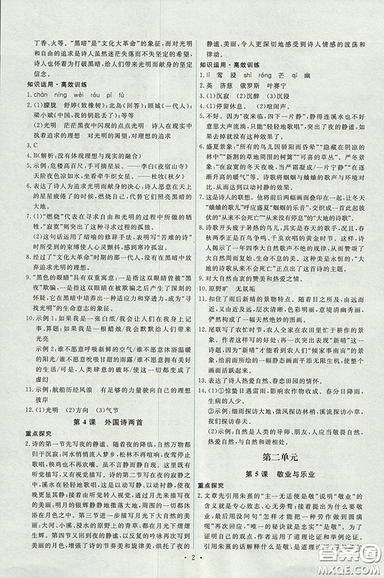 2018能力培养与测试人教版语文九年级上册参考答案 2018能力培养与测试人教版语文九年级上册参考答案