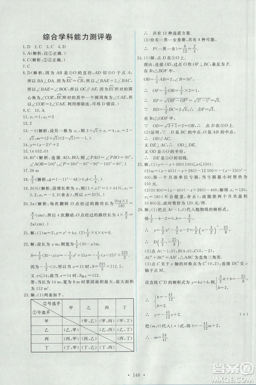 2018版天舟文化人教版能力培养与测试数学九年级上册参考答案