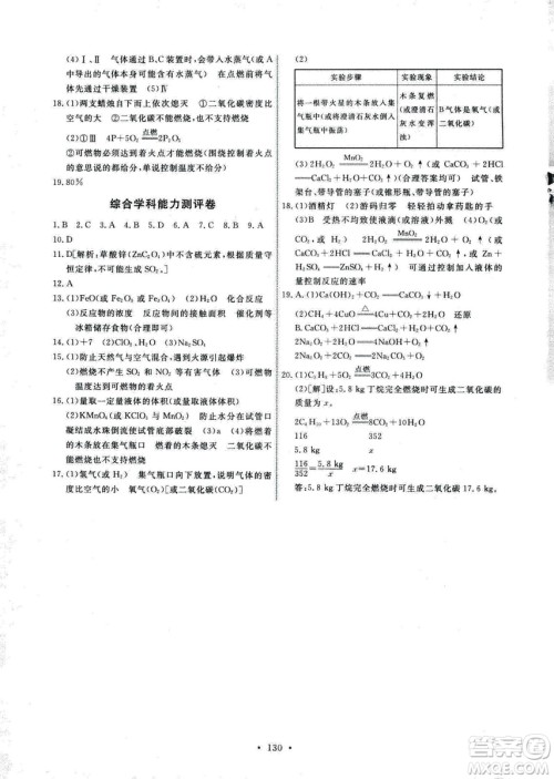 9787107317132能力培养与测试2018秋九年级化学上人教版参考答案