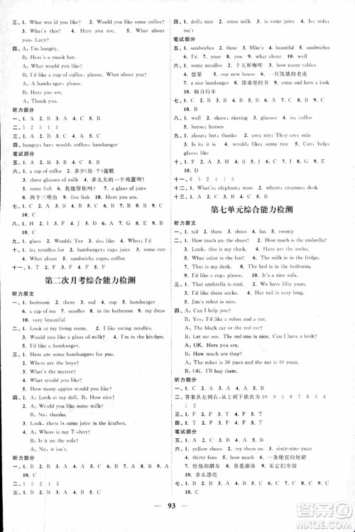 9787539293509阳光同学2018版课时优化作业四年级上册英语YL译林版参考答案