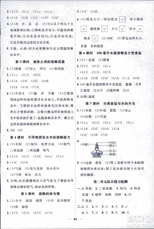 教科版2018秋阳光同学课时优化作业科学四年级上册科学JK参考答案 教科版2018秋阳光同学课时优化作业科学四年级上册科学JK参考答案