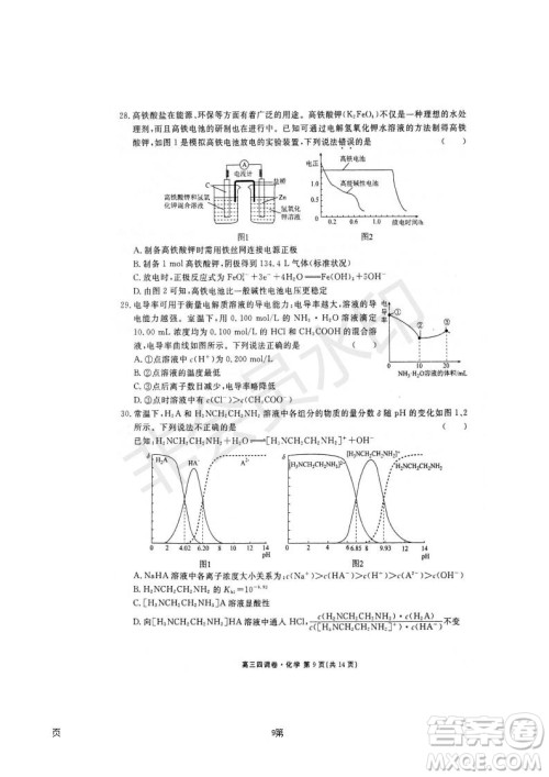 2019届河北省衡水中学高三上学期四调考试化学试题及答案