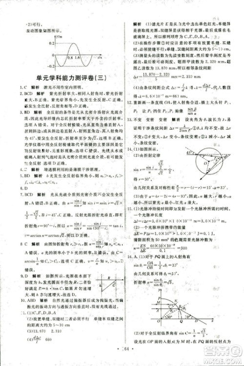 2018年天舟文化人教版能力培养与测试物理选修3-4答案