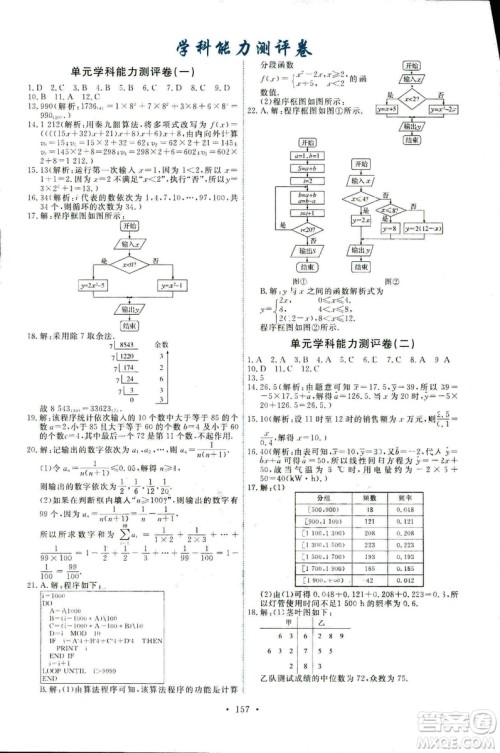 2018新版天舟文化能力培养与测试人教A版数学必修3参考答案