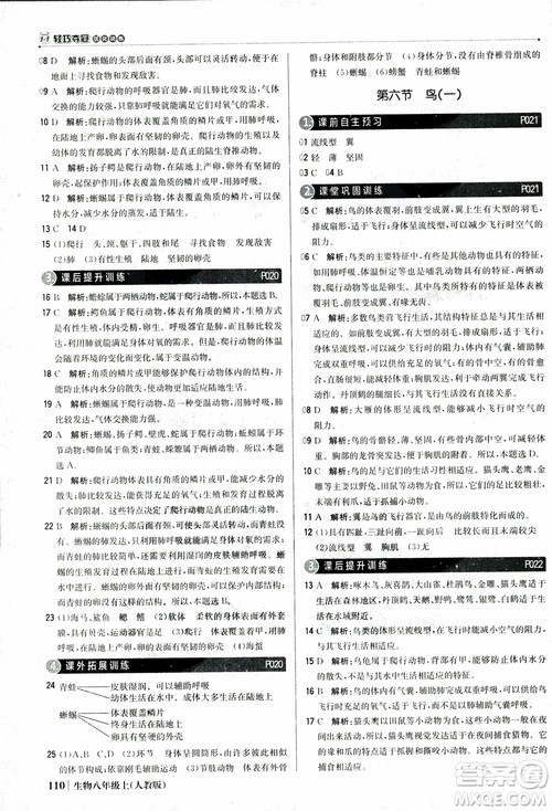 2018年初中1+1轻巧夺冠优化训练八年级上册生物人教版9787552237474参考答案 2018年初中1+1轻巧夺冠优化训练八年级上册生物人教版9787552237474参考答案