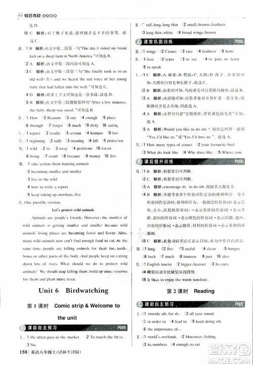 2019版1+1轻巧夺冠优化训练译林牛津版9787552237207八年级英语上册参考答案