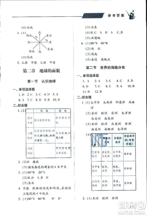 2018新版地理新课堂同步学习与探究七年级上青岛版答案