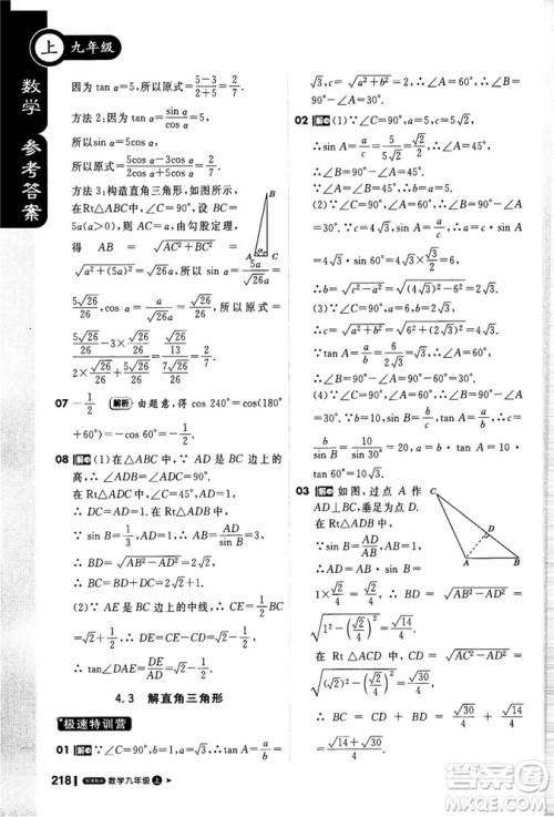 2018秋轻巧夺冠课堂直播九年级数学上册湘教版XJ版参考答案