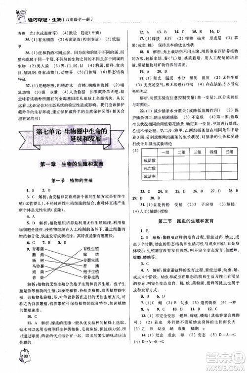 金博士2018年轻巧夺冠生物八年级全一册青岛专用参考答案