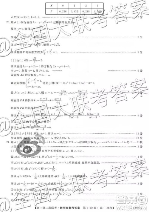 2019贵州遵义市第四教育集团高三第二次联考理科数学参考答案