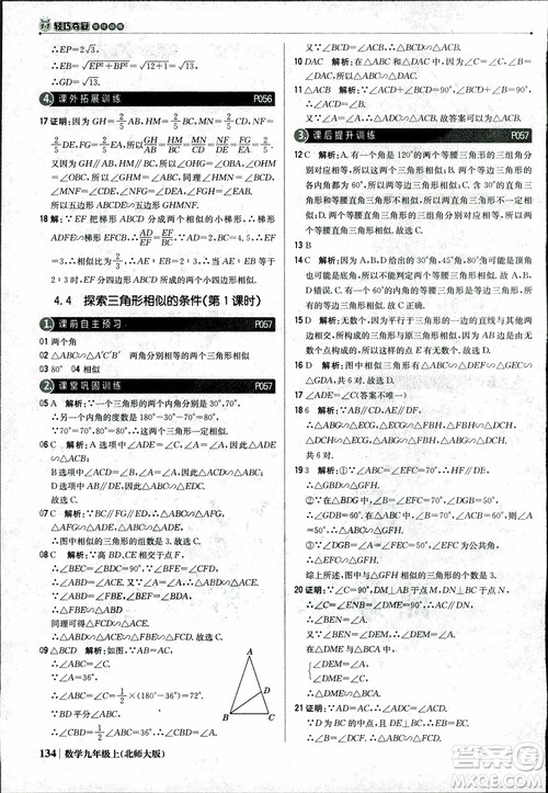 北师大版2019版1+1轻巧夺冠优化训练9年级数学参考答案
