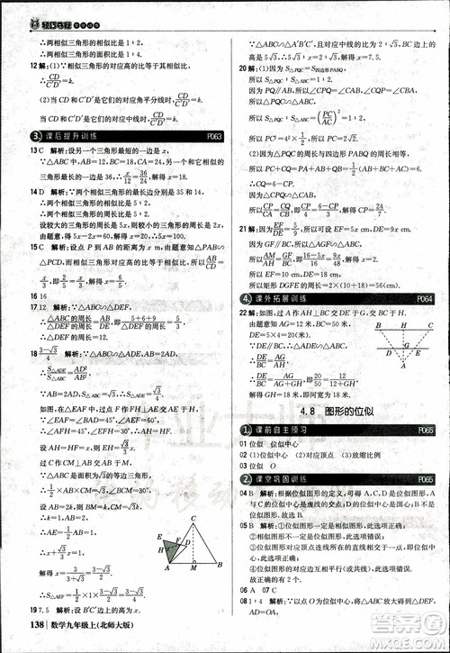 北师大版2019版1+1轻巧夺冠优化训练9年级数学参考答案