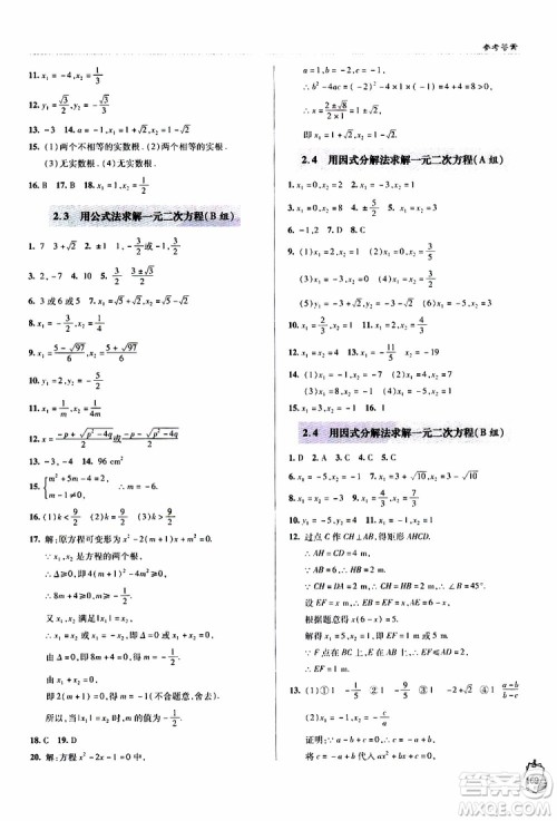 2018年轻巧夺冠九年级上学期数学青岛专用参考答案
