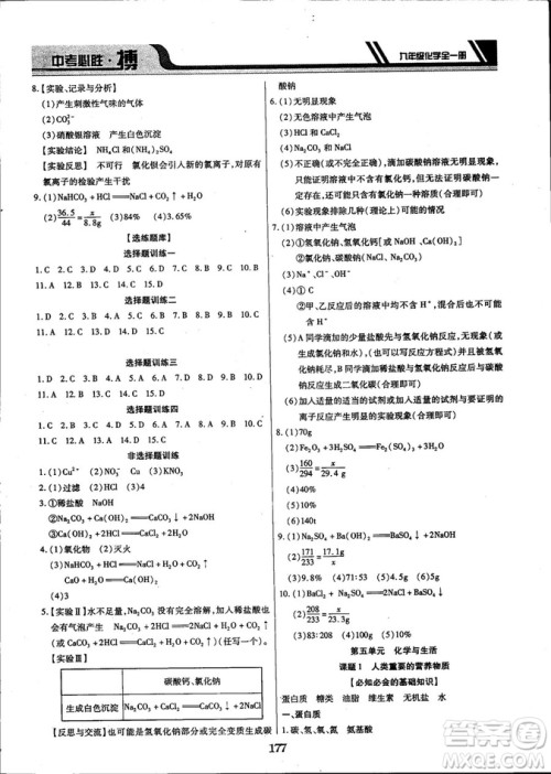 2018年中考必胜搏九年级化学RJY版全一册参考答案 2018年中考必胜搏九年级化学RJY版全一册参考答案