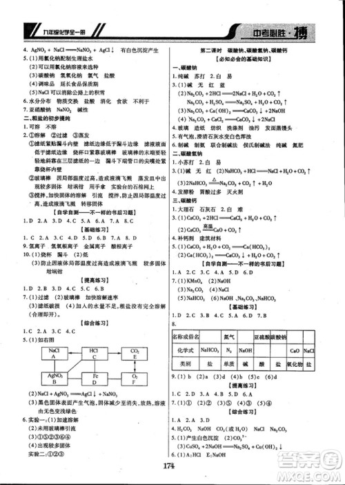 2018年中考必胜搏九年级化学RJY版全一册参考答案 2018年中考必胜搏九年级化学RJY版全一册参考答案