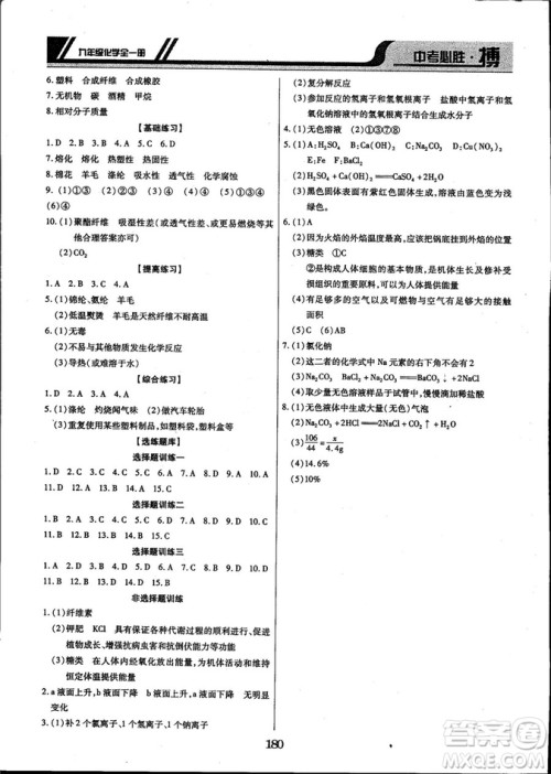 2018年中考必胜搏九年级化学RJY版全一册参考答案 2018年中考必胜搏九年级化学RJY版全一册参考答案