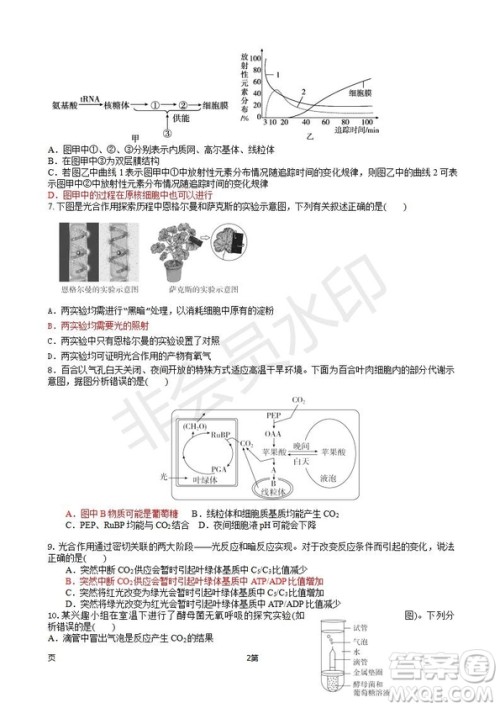 2019届福建省师大附中高三上学期期中考试生物试题及答案 2019届福建省师大附中高三上学期期中考试生物试题及答案