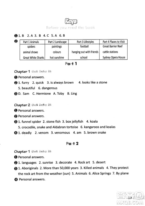 2018年新版我爱读新体验英语阅读Down Under 6参考答案 2018年新版我爱读新体验英语阅读Down Under 6参考答案